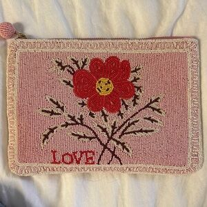 Anthropology Pink Beaded Clutch with Red Flower Design
